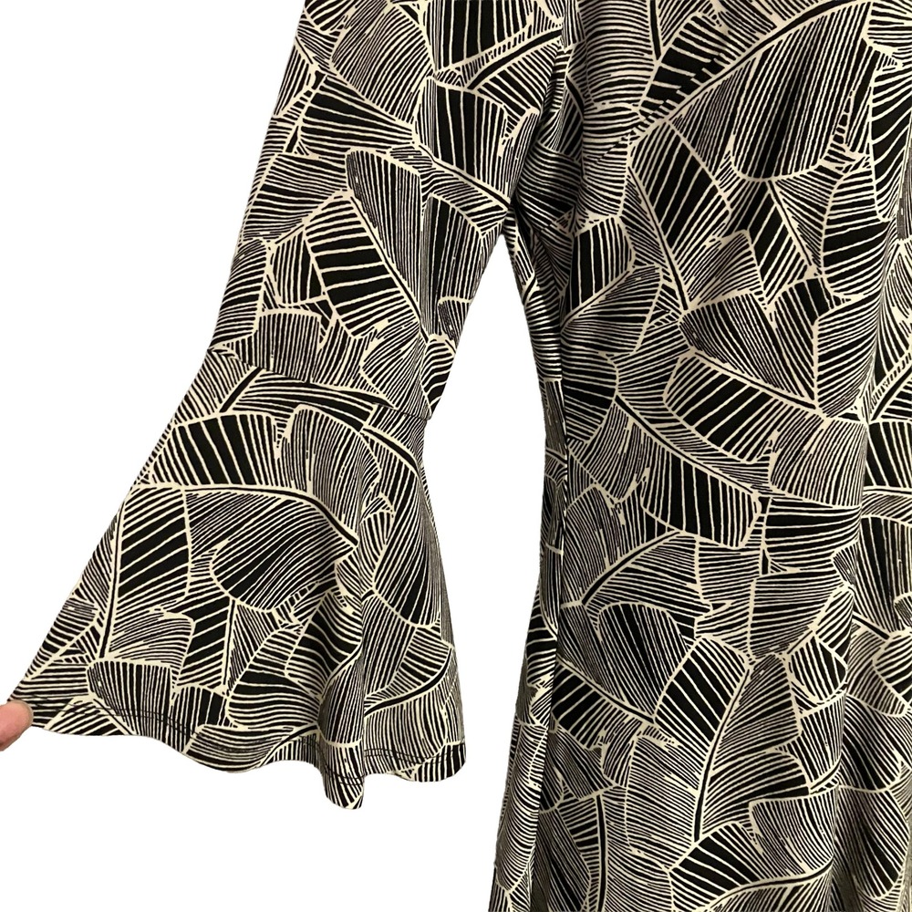 Tommy Hilfiger Womens 6 Black White Palm Leaf Botanical Bell Sleeve Shift Dress - Picture 5 of 16
